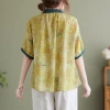 Verano vintage pequeño floral algodón lino estampado solapa blusa mujer suelto look slim hit color top cómodo suave talla grande Application Scenario